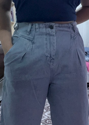 Diğer Gri Loose Fit Midi Kadın Kot Pantolon