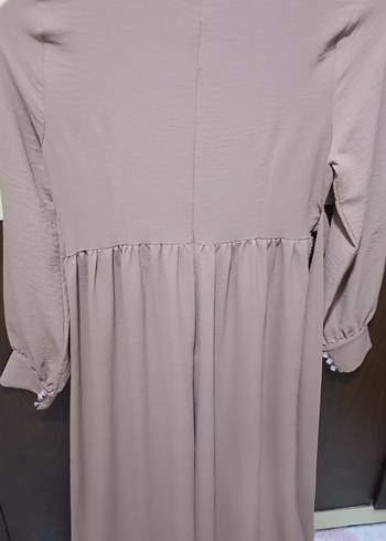 Bej Kadın Uzun Kollu Piliseli Uzun Elbise - Görsel 5