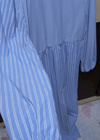 Mavi Çizgili Pamuklu Uzun Elbise - Görsel 6