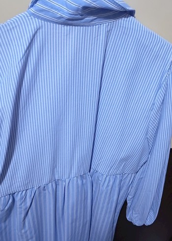 Mavi Çizgili Pamuklu Uzun Elbise - Görsel 5