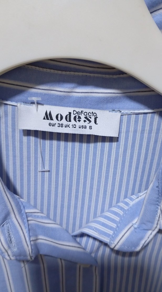 Mavi Çizgili Pamuklu Uzun Elbise - Görsel 2