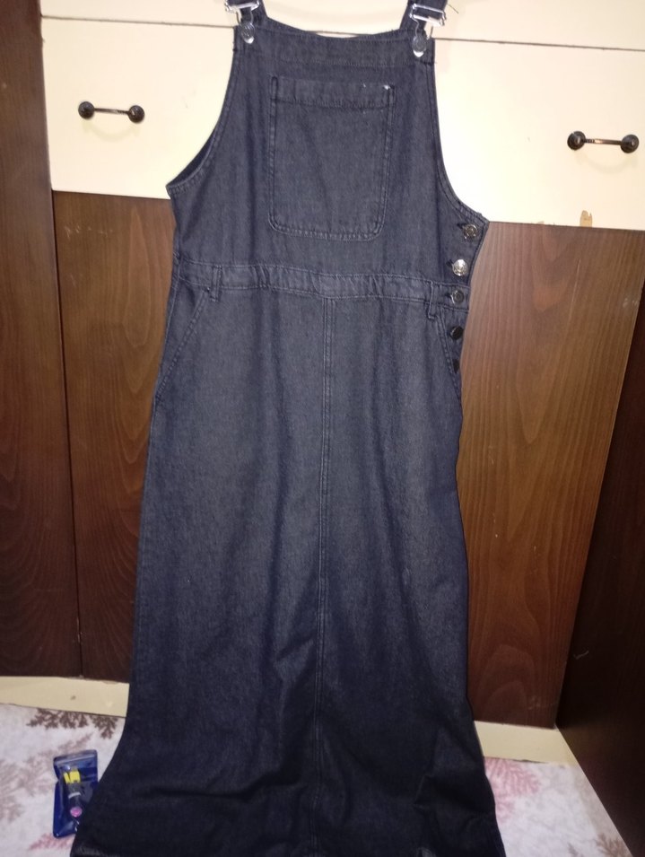 uzun Lacivert kot tulum - Görsel 4