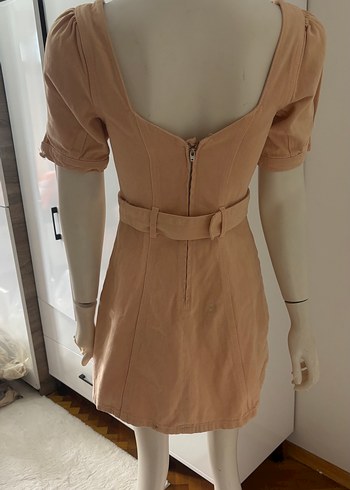 s Beden ten rengi Renk Asos Marka Pudra Renk Mini Kemerli Kadın Elbise