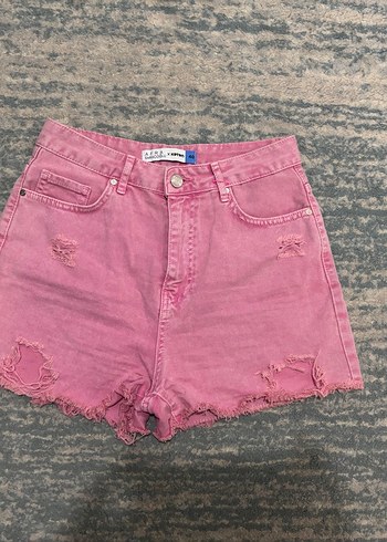 Afra Saraçoğlu Koton Düğmeli Pembe Mini Denim Şort