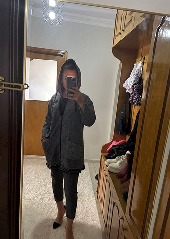 Diğer Gri Orgu Triko Kircilli Kapusonlu Erkek Hirka
