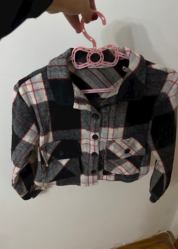 Düğmeli Gri Ekose Kadın Kısa Oduncu Gömlek - Görsel 3