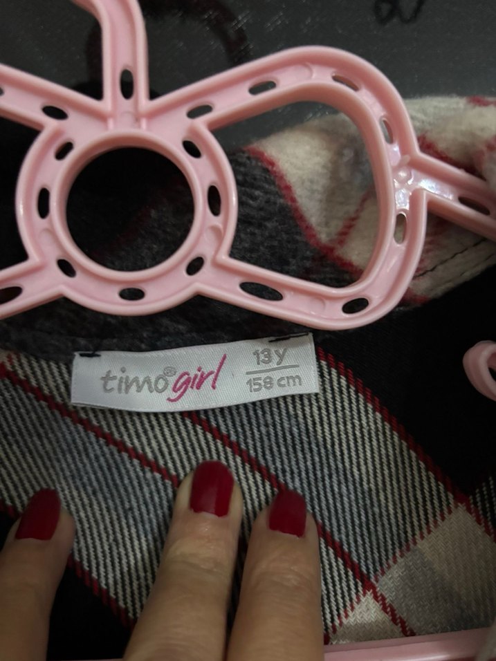 Düğmeli Gri Ekose Kadın Kısa Oduncu Gömlek - Görsel 5