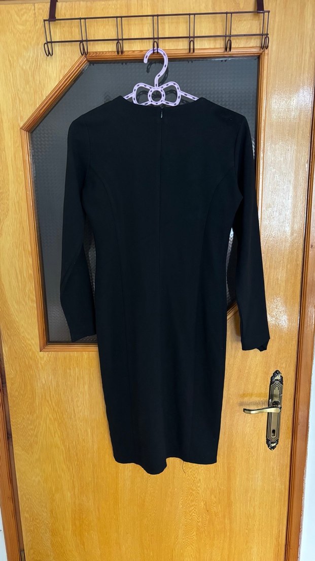 Uzun Kollu Siyah Kadın Kalem Elbise - Görsel 2