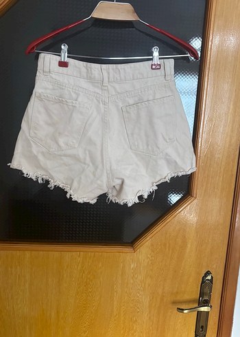 Kadın Krem Rengi Pamuklu Mini Denim Şort - Görsel 2