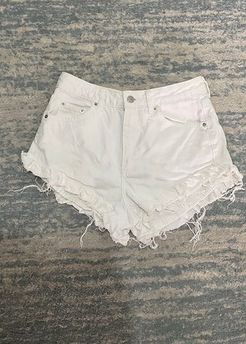 Diğer Beyaz Fırfırlı Pamuklu Mini Kot Şort