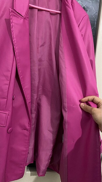 40 Beden Fuşya rengi deri blazer ceket