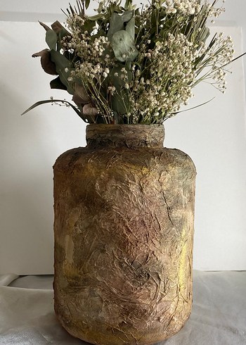 Bej ve Gri Dokulu Seramik görünümlü Vazo - Görsel 4