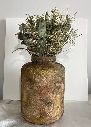 Bej ve Gri Dokulu Seramik görünümlü Vazo - Görsel 3