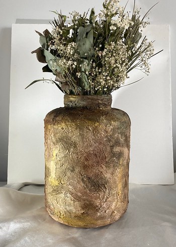 Bej ve Gri Dokulu Seramik görünümlü Vazo - Görsel 2