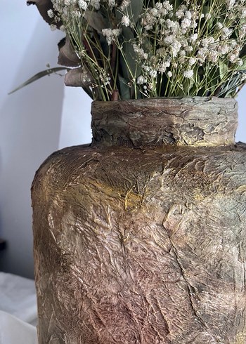 Bej ve Gri Dokulu Seramik görünümlü Vazo - Görsel 5
