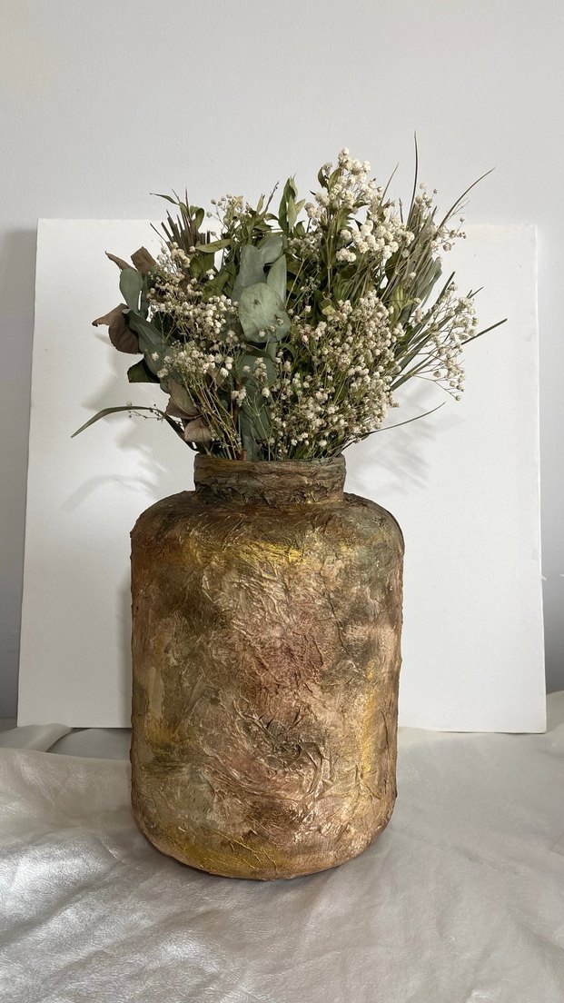 Bej ve Gri Dokulu Seramik görünümlü Vazo - Görsel 3