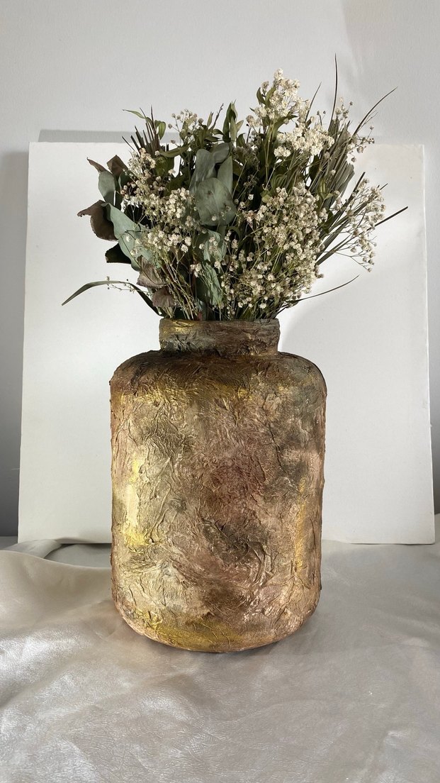 Bej ve Gri Dokulu Seramik görünümlü Vazo - Görsel 2