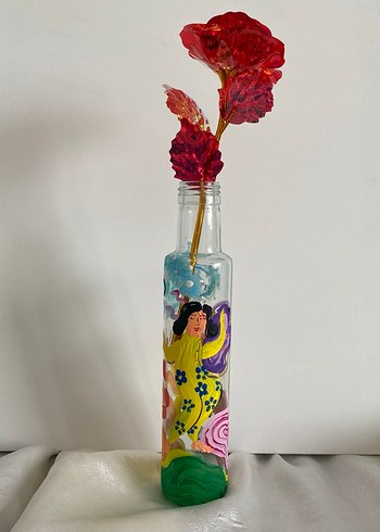 Renkli El Boyaması Uzun Vazo - Görsel 2