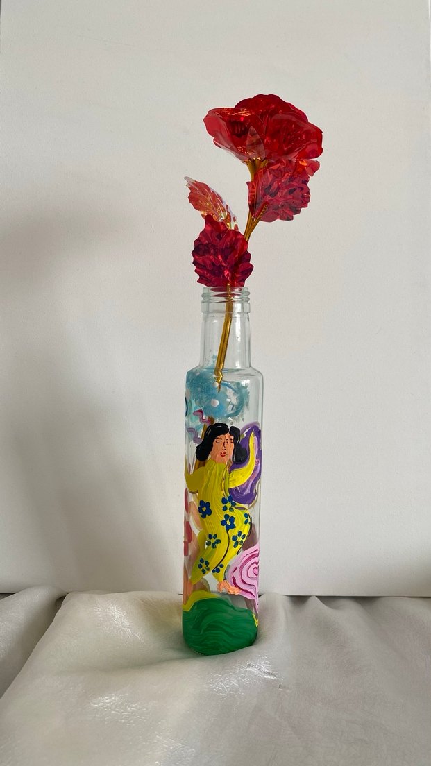 Renkli El Boyaması Uzun Vazo - Görsel 2