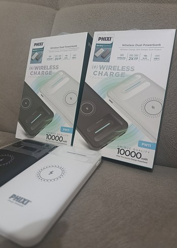 PHIXI Kablosuz Çift Powerbank 10000mAh Beyaz - Görsel 3
