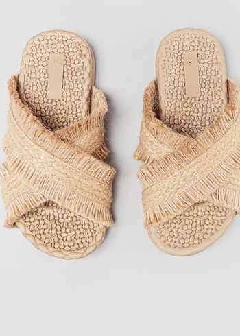 Natural Hasır Kadın Terlik 38 Numara Kahveçekirdek Desenli Rahat - Görsel 4