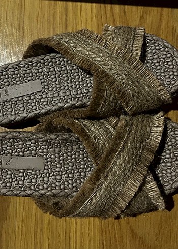 Natural Hasır Kadın Terlik 38 Numara Kahveçekirdek Desenli Rahat - Görsel 6