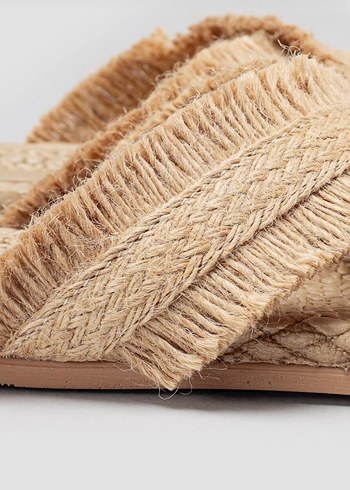 Natural Hasır Kadın Terlik 38 Numara Kahveçekirdek Desenli Rahat - Görsel 5