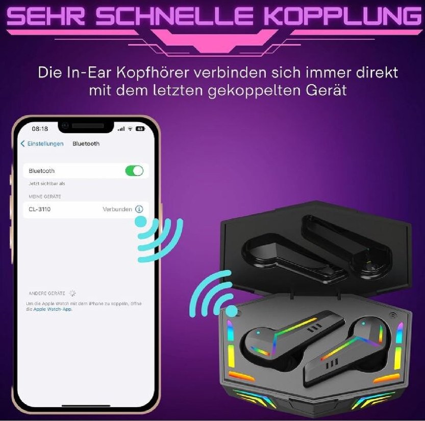 Kablosuz RGB Işıklı Oyuncu Müzik Kulaklığı Sıfır, Kutulu - Görsel 2