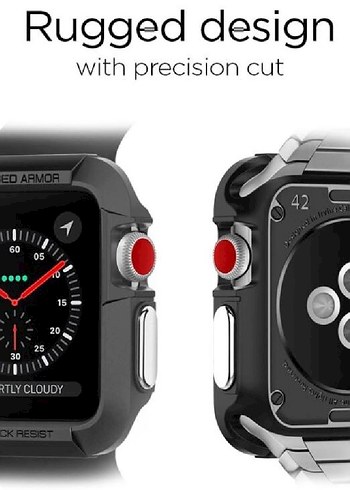 Spigen Apple Watch 42mm Kılıf Rugged Armor Matte Black Sıfır! - Görsel 3