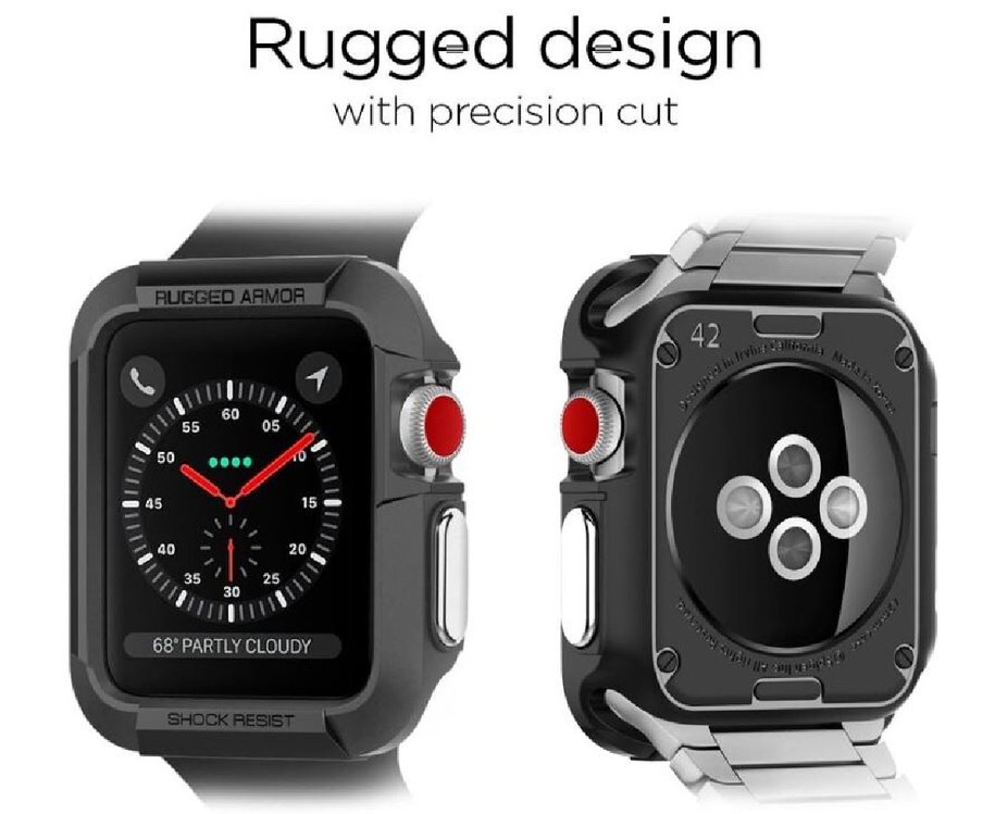 Spigen Apple Watch 42mm Kılıf Rugged Armor Matte Black Sıfır! - Görsel 3
