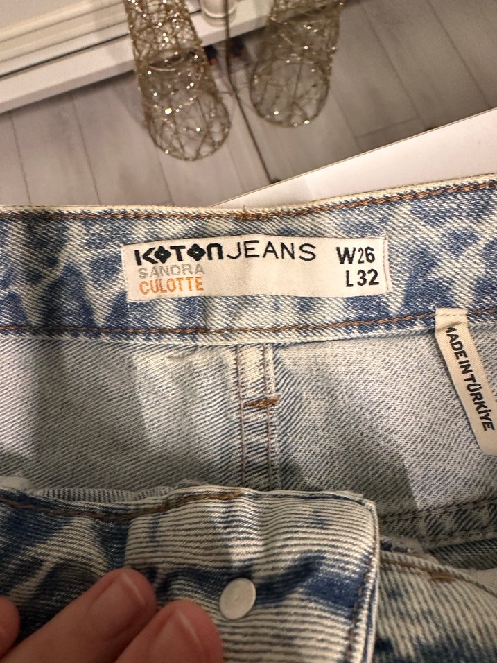 Düğmeli Gri Mavi Rahat Kesim Kadın Kot Pantolon - Görsel 3