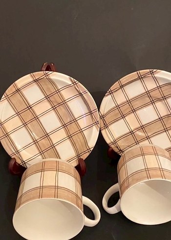 Ekose Desenli Tabak ve Kupa Seti - Görsel 3