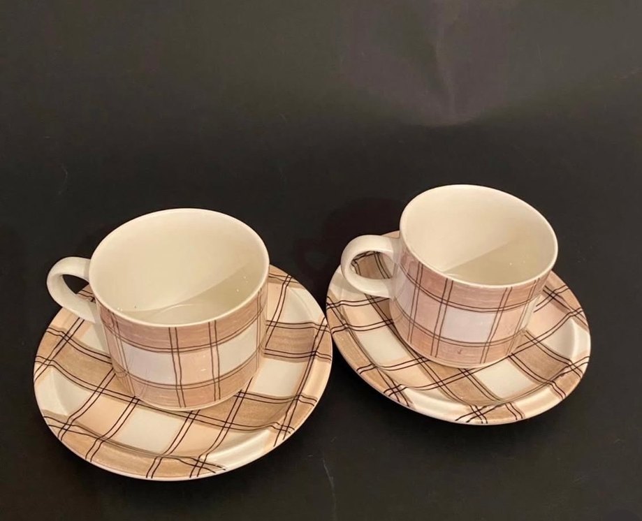 Ekose Desenli Tabak ve Kupa Seti - Görsel 4