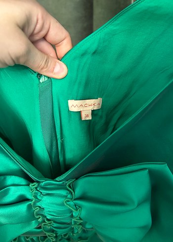 Machka 38 Yeşil  Saten Abiye Elbise - Görsel 2