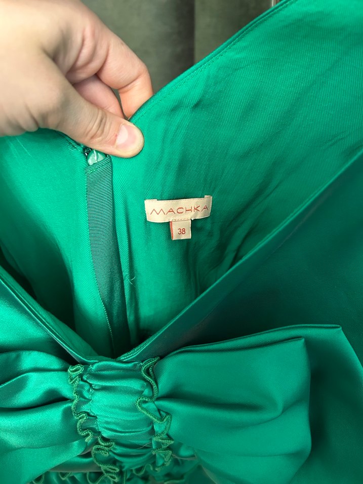 Machka 38 Yeşil  Saten Abiye Elbise - Görsel 2