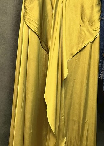 Yeşil piliseli belden bağlamalı  İpekyol saten maksi elbise - Görsel 3