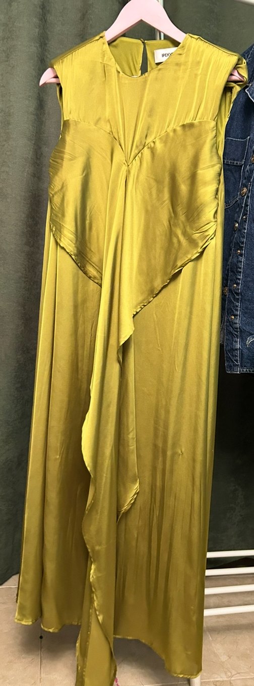 Yeşil piliseli belden bağlamalı  İpekyol saten maksi elbise - Görsel 2