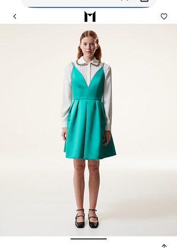 Machka yeşil işlemeli elbise - Görsel 3