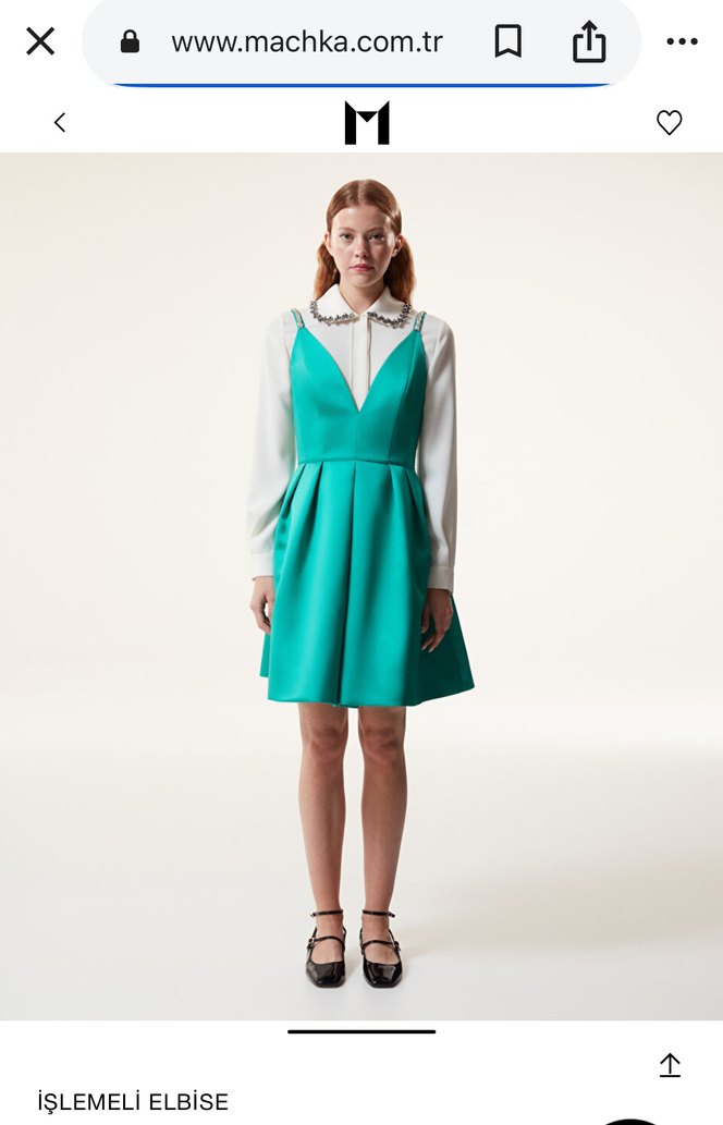 Machka yeşil işlemeli elbise - Görsel 3