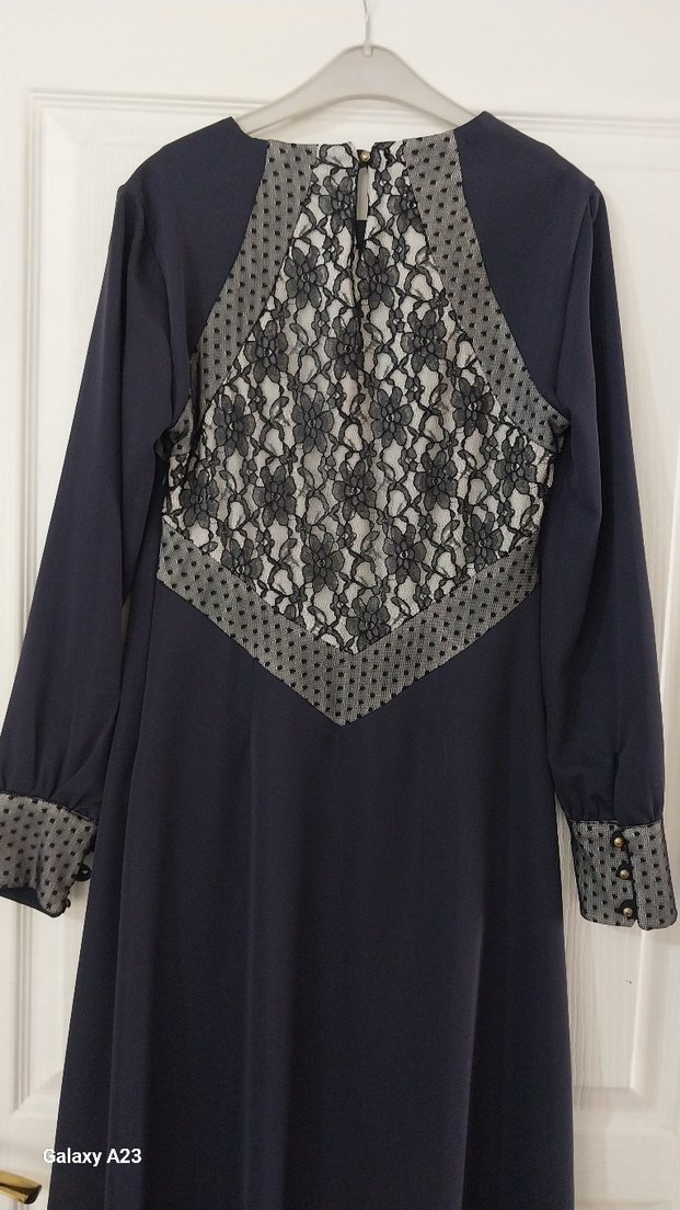 lacivert, dantel detaylı elbise - Görsel 3