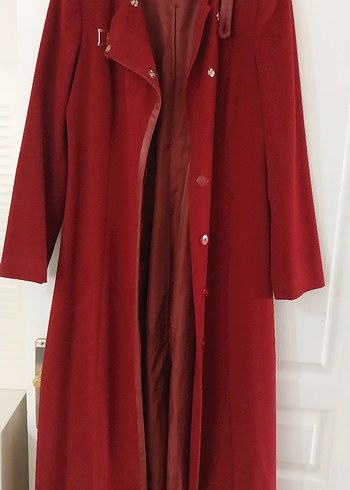 Bordo Uzun Kadın Klasik Kesim Kaban - Görsel 3