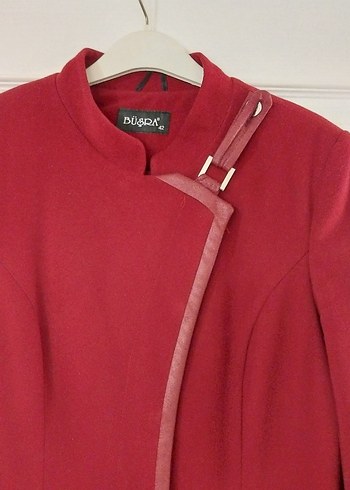 Bordo Uzun Kadın Klasik Kesim Kaban - Görsel 2