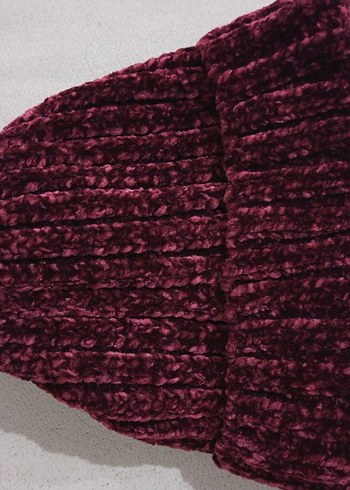 Bordo Kadın Örgü Bere - Görsel 2