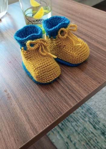 Örgü Sarı Unisex Bebek Patik - Görsel 3