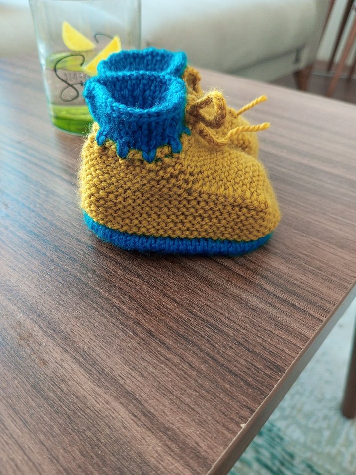 Örgü Sarı Unisex Bebek Patik - Görsel 2