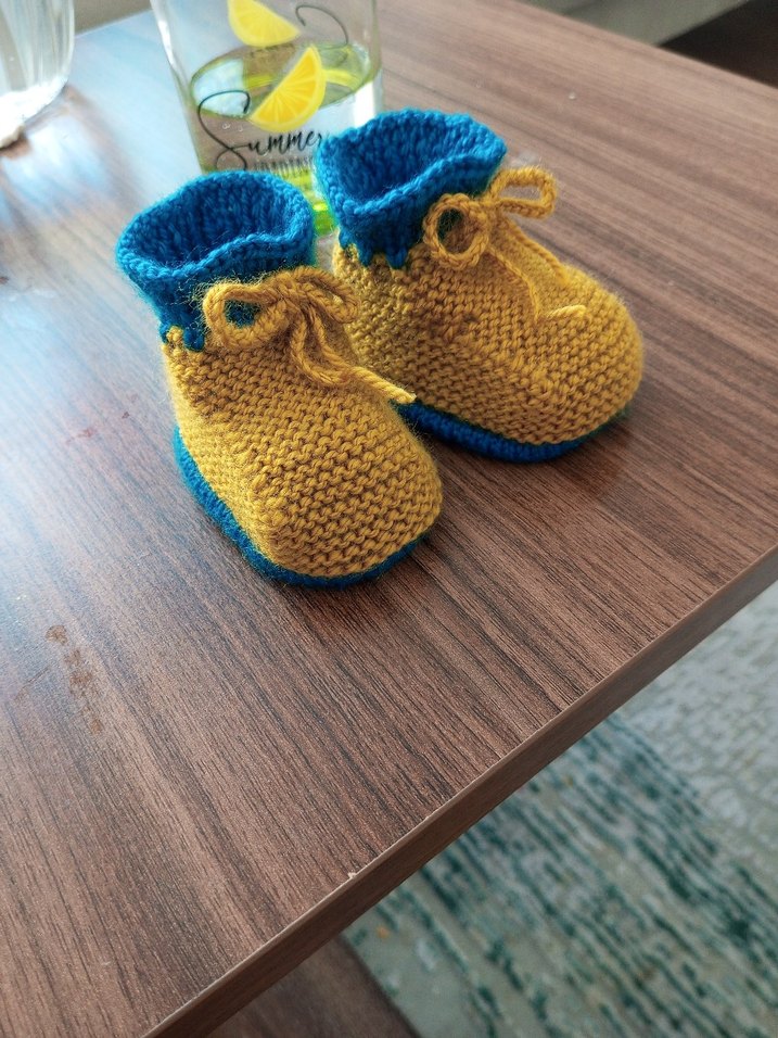 Örgü Sarı Unisex Bebek Patik - Görsel 3