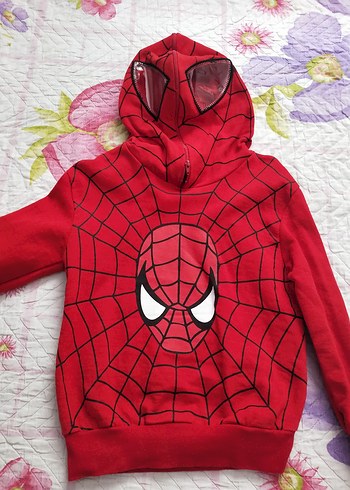 Kapüşonlu Kırmızı Örümcek Adam Baskılı Sweatshirt