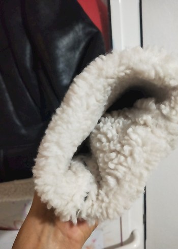 m Beden siyah Renk stravarius Kürk Detaylı Siyah Deri Biker Ceket