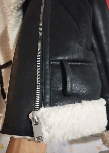m Beden stravarius Kürk Detaylı Siyah Deri Biker Ceket