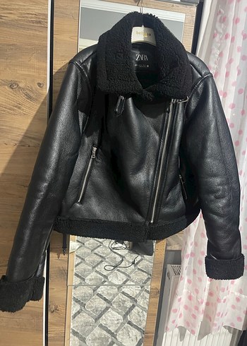xl Beden siyah Renk Kürk Detaylı Siyah Biker Deri Ceket